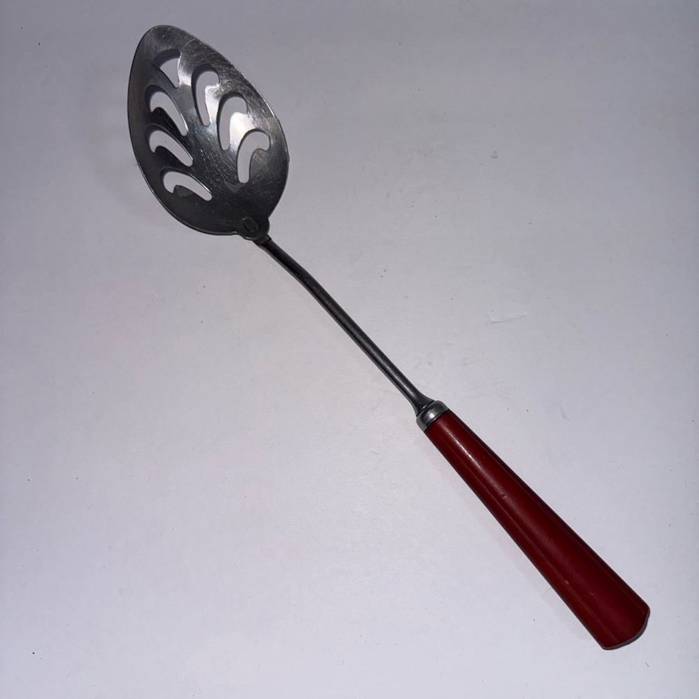 Red Handled Slotted Serving Spoon